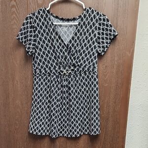 Duo Maternity Black and White Geometric Blouse